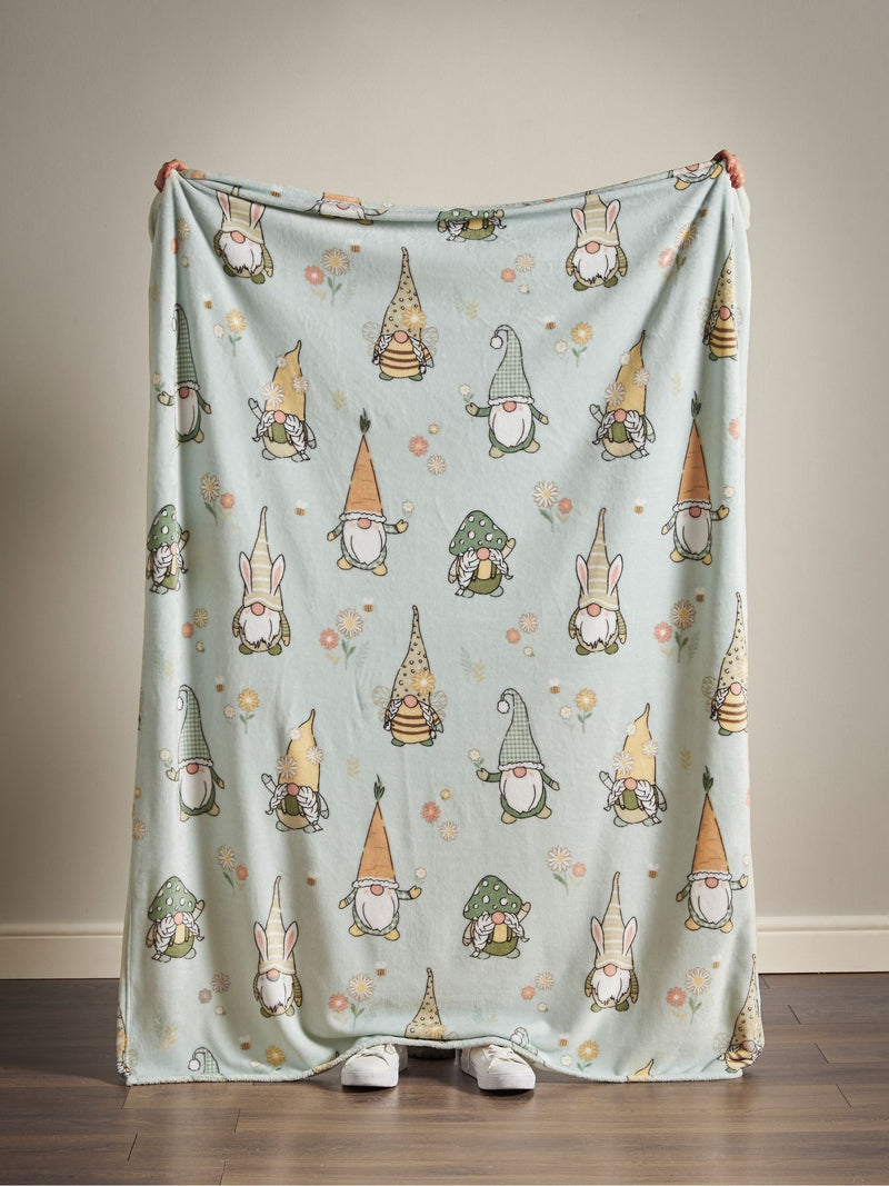 Catherine Lansfield fleece throw green spring gonks 130x170cm, UK version