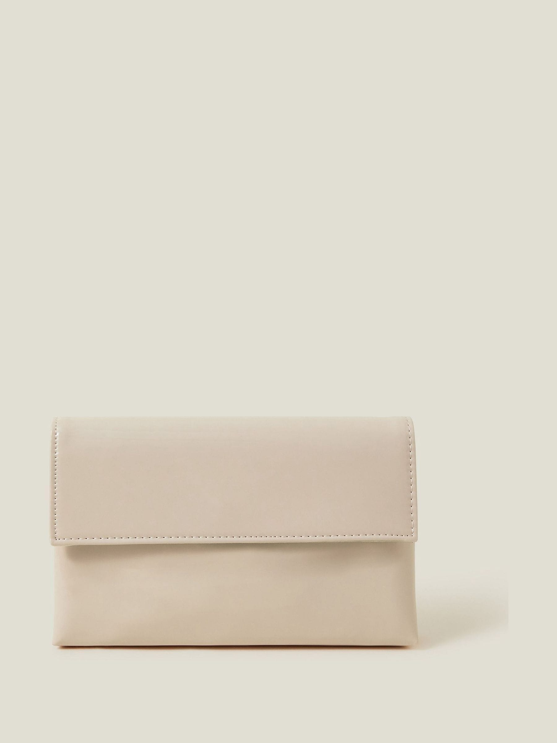 Accessorize nude patent fold-over clutch bag, imported from the UK