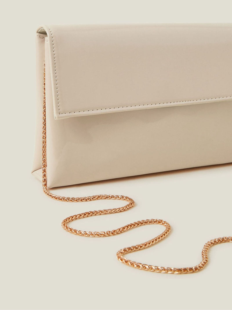 Accessorize nude patent fold-over clutch bag, imported from the UK