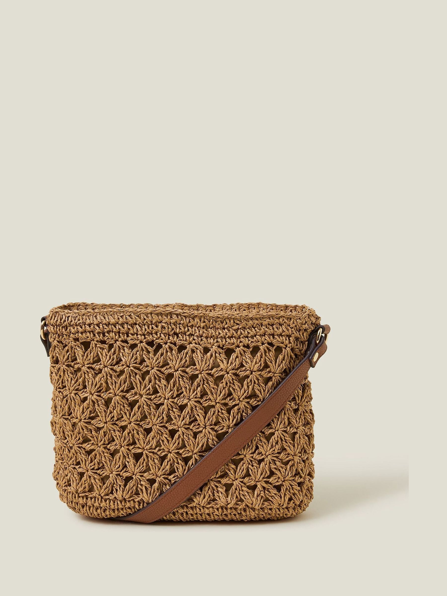 Accessorize tan brown raffia cross-body bag - British product