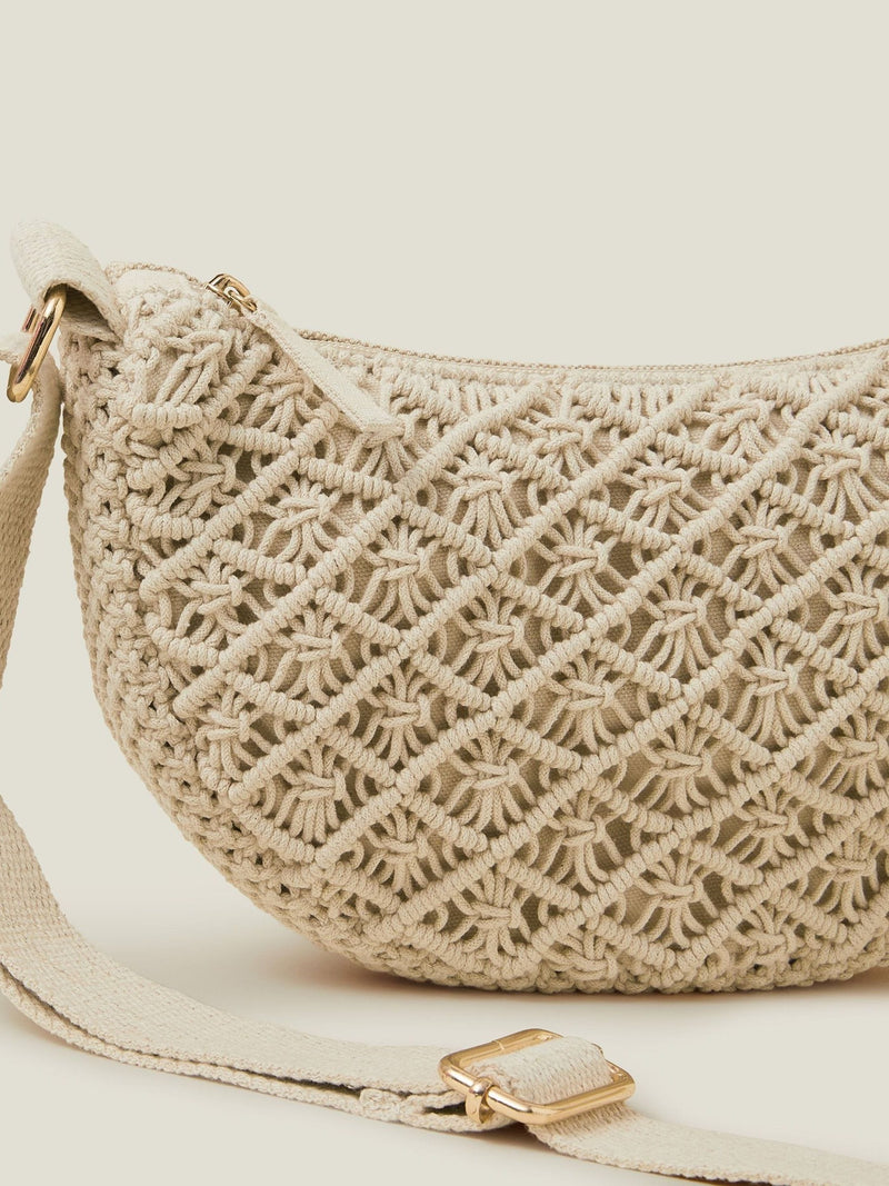 Accessorize Natural Macrame cross-body sling bag (British brand)
