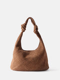 Mint Velvet brown woven knot handle bag, UK version