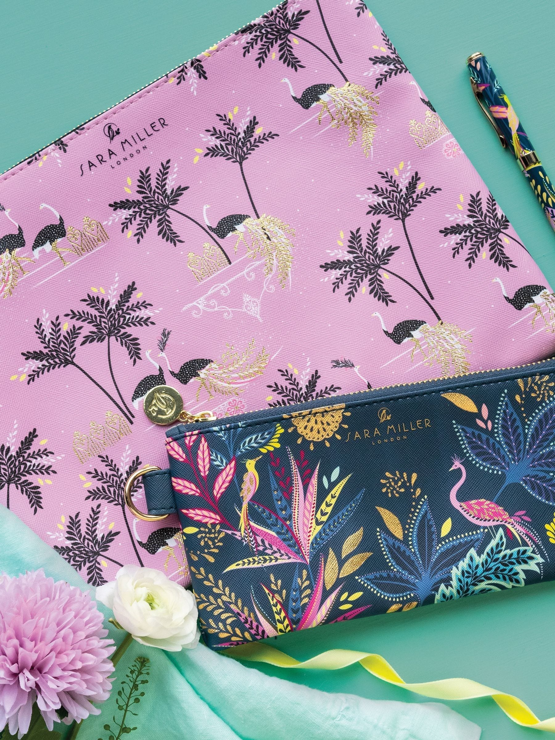 Sara Miller large cosmetic pouch pink ostrich design, UK version