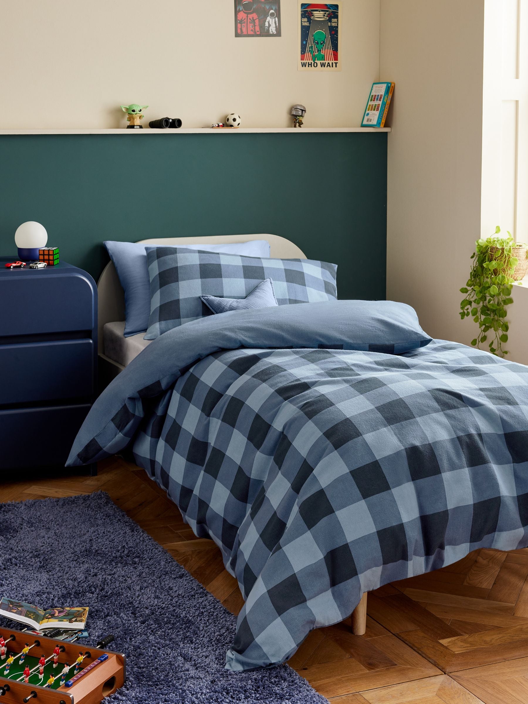 Blue Check Super Soft Brushed Cotton Duvet Cover and Pillowcase Set
