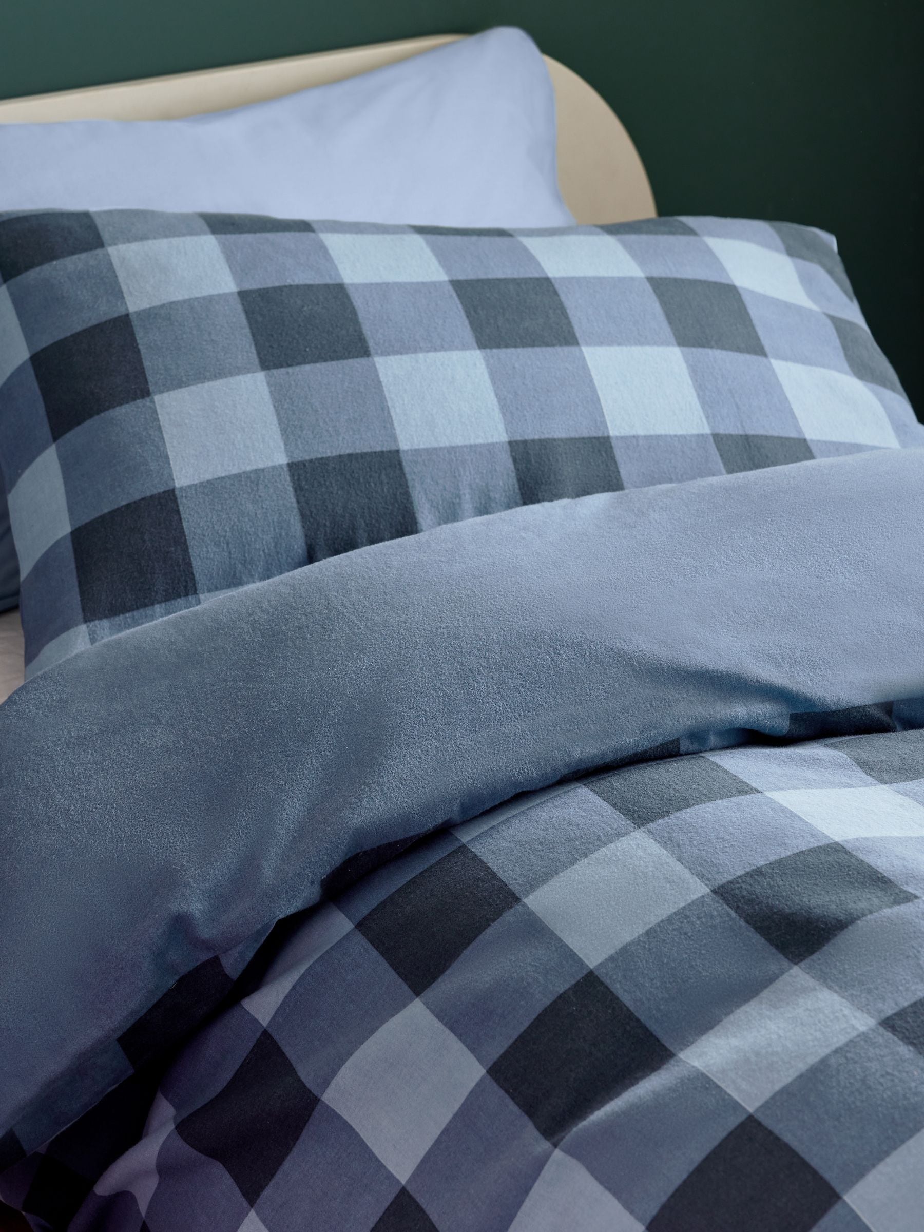 Blue Check Super Soft Brushed Cotton Duvet Cover and Pillowcase Set