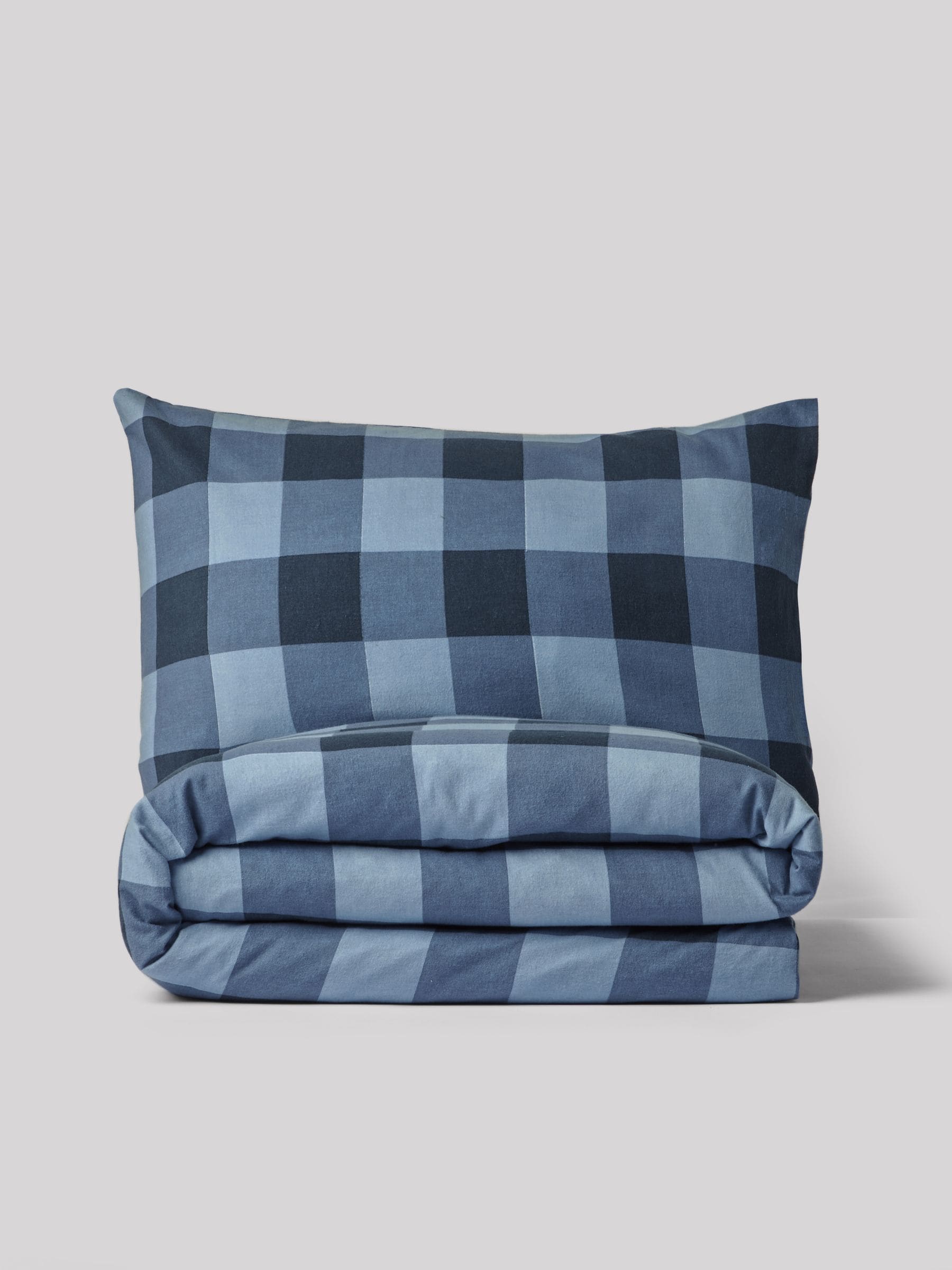Blue Check Super Soft Brushed Cotton Duvet Cover and Pillowcase Set
