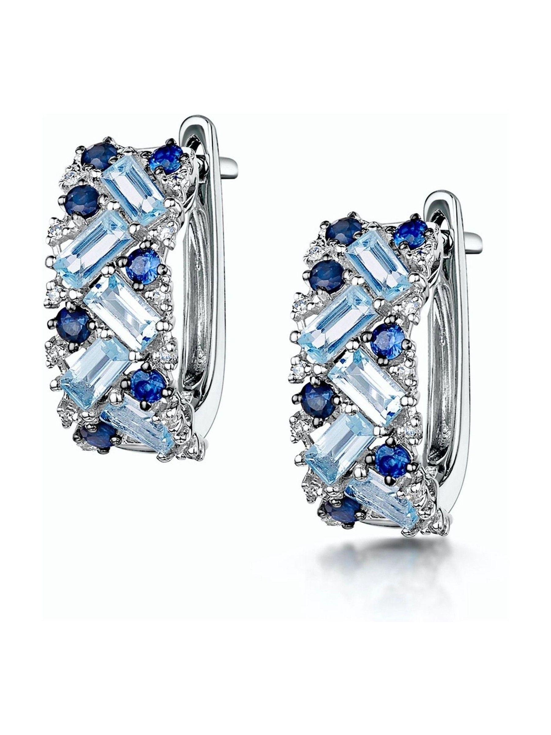 The Diamond Store Blue Topaz Sapphire Earrings with Diamond (British brand)