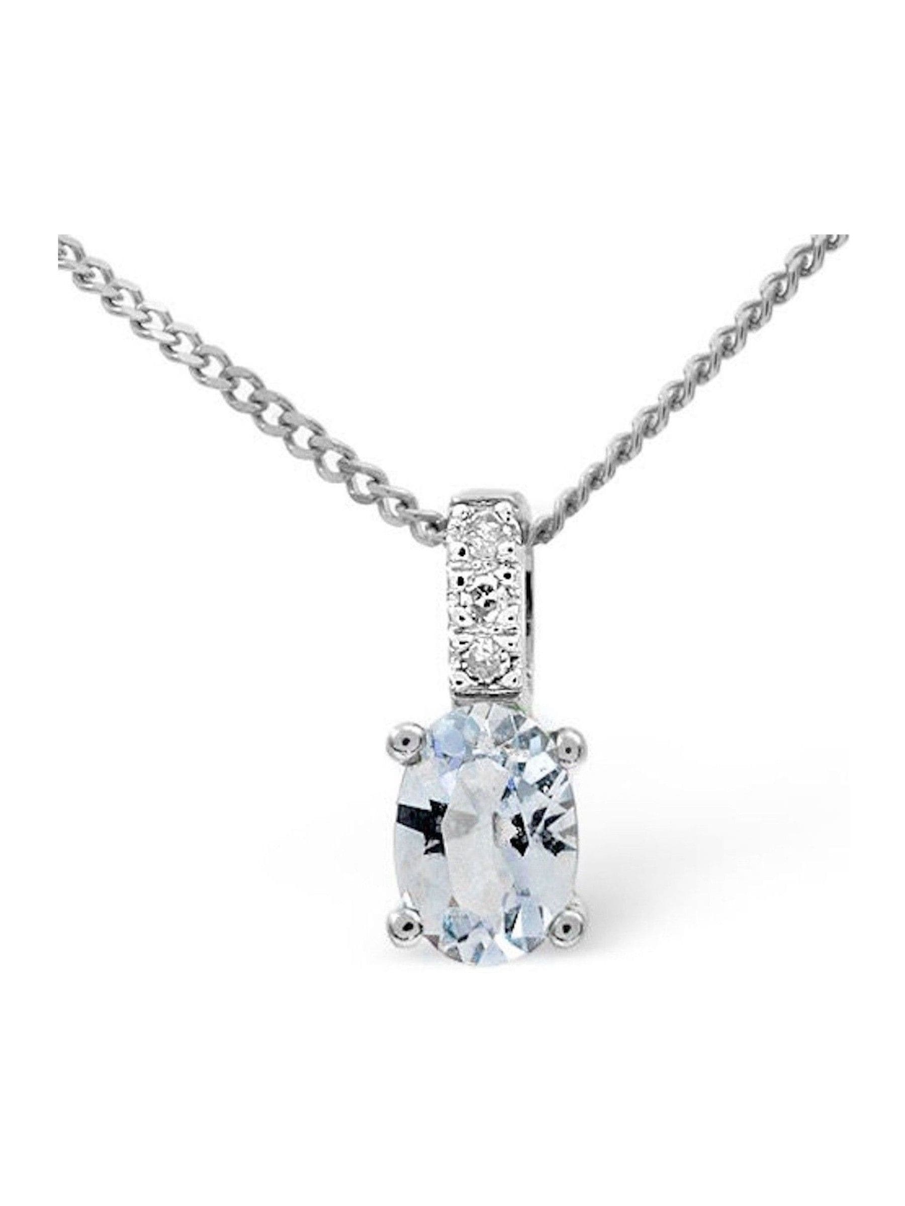 Aquamarine and Diamond Pendant Necklace with Adjustable 9K White Gold Chain