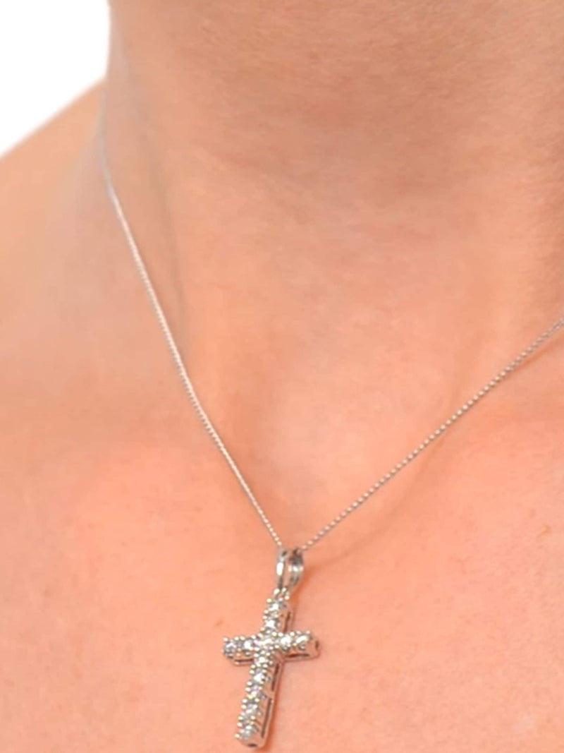 The Diamond Store White 0.22CT Cross Pendant Necklace in 9KGold