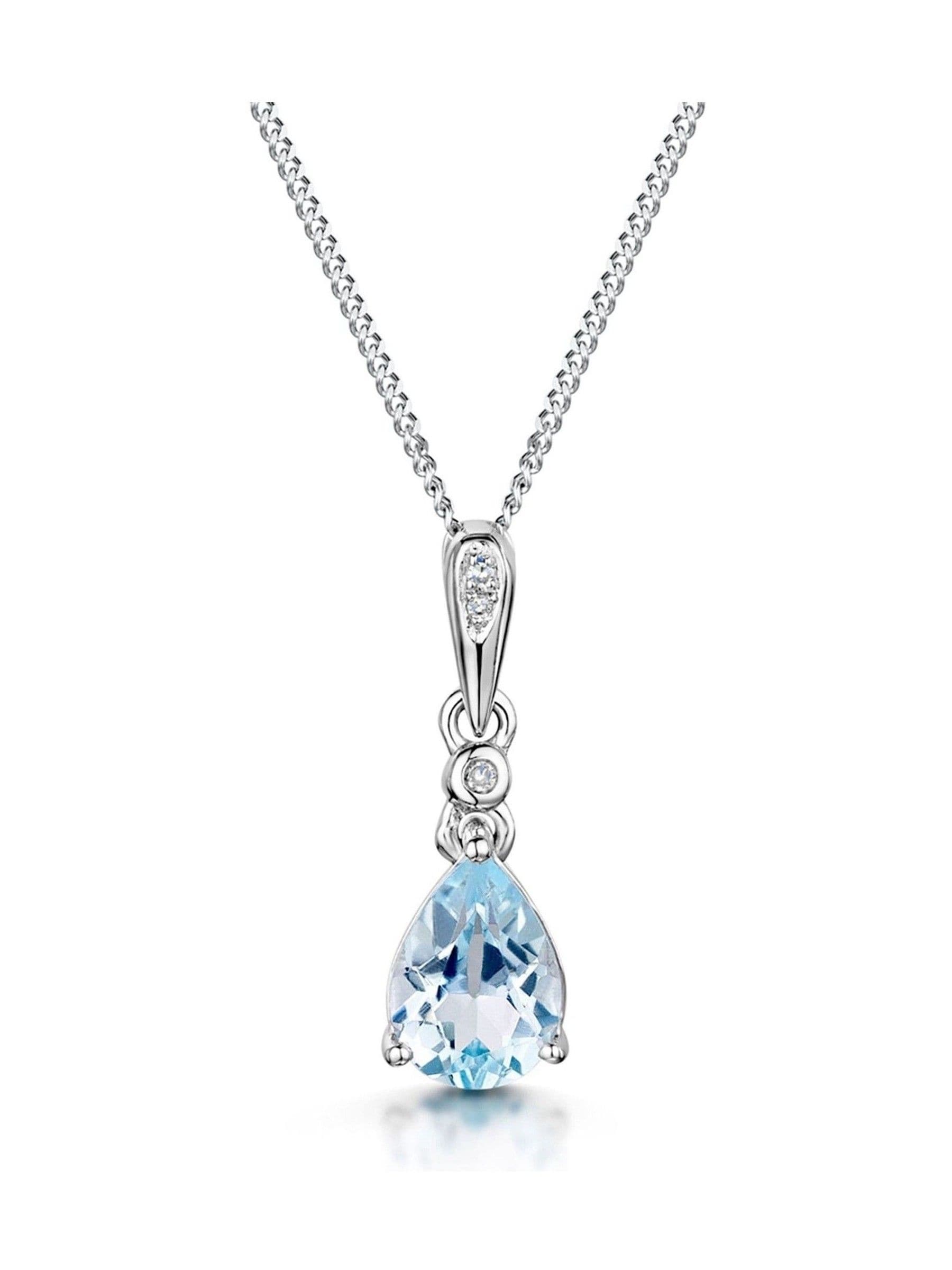 Blue Topaz and Diamond Necklace in 9K White Gold with Adjustable Chain