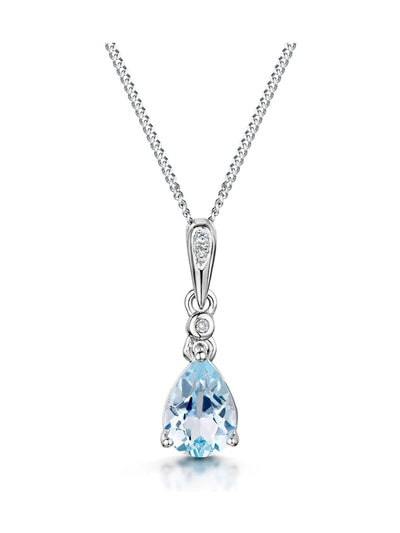 Next Blue Topaz and Diamond Necklace in 9K White Gold with Adjustable Chain- Buy online at McGrocer