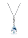 Blue Topaz and Diamond Necklace in 9K White Gold with Adjustable Chain