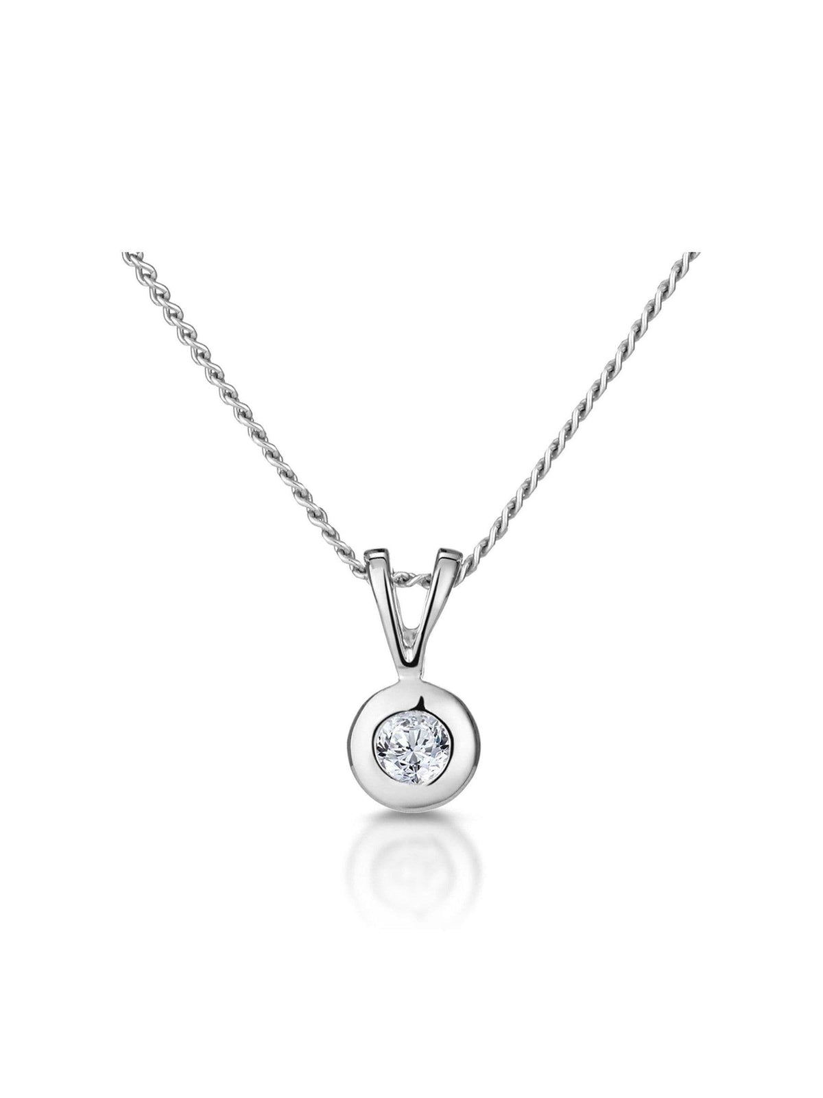 9K White Gold 0.05ct Diamond Solitaire Pendant with Adjustable Silver Chain