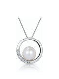 The Diamond Store pearl and diamond circle necklace 9K White Gold (British brand)