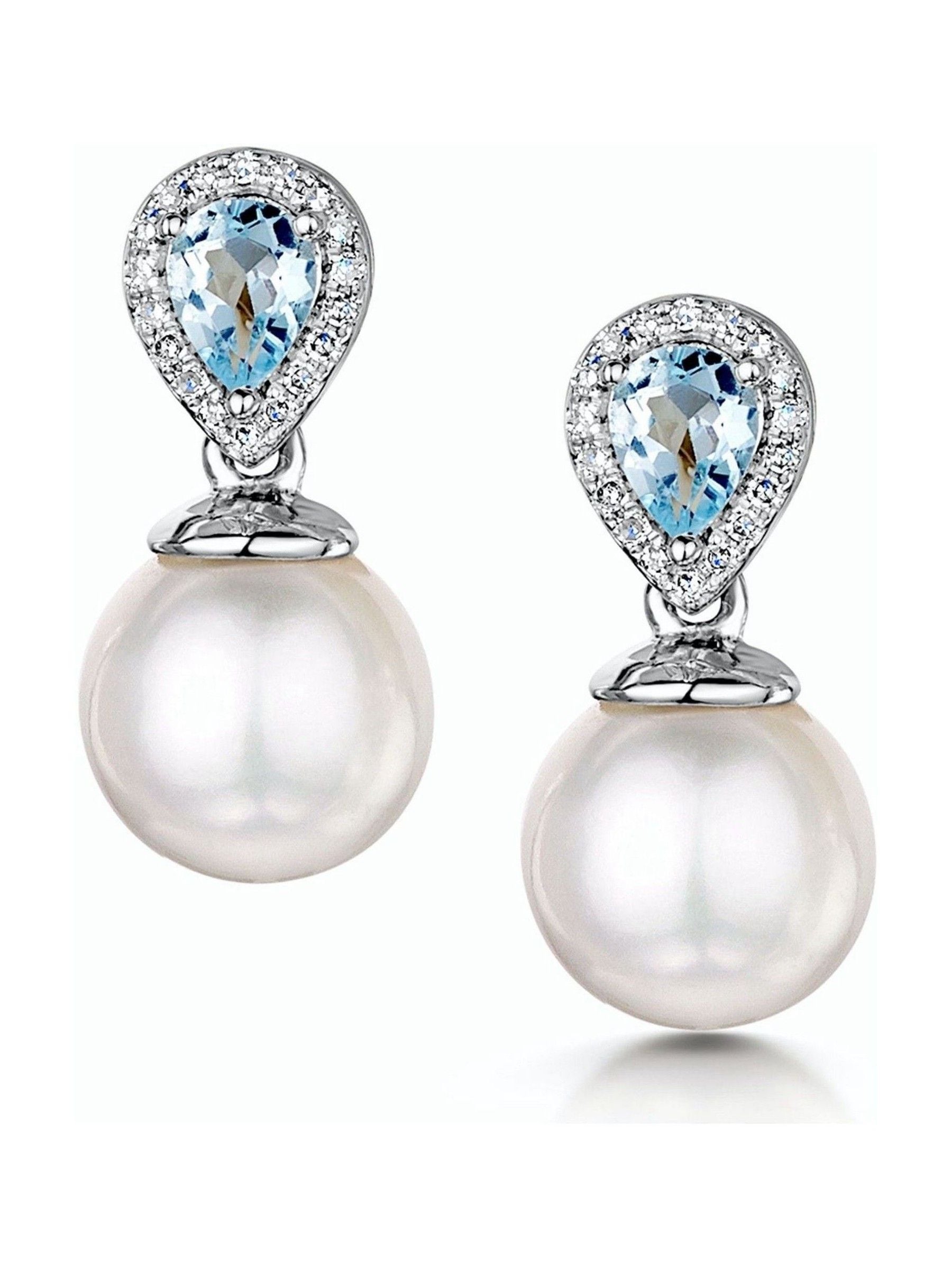 The Diamond Store white gold pearl blue topaz earrings (British brand)