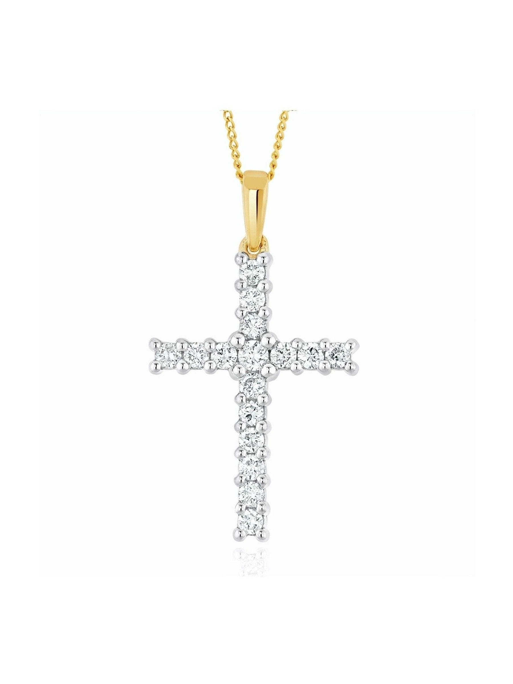 9K Yellow Gold 0.50ct Lab-Grown Diamond Cross Pendant Necklace with Adjustable Chain