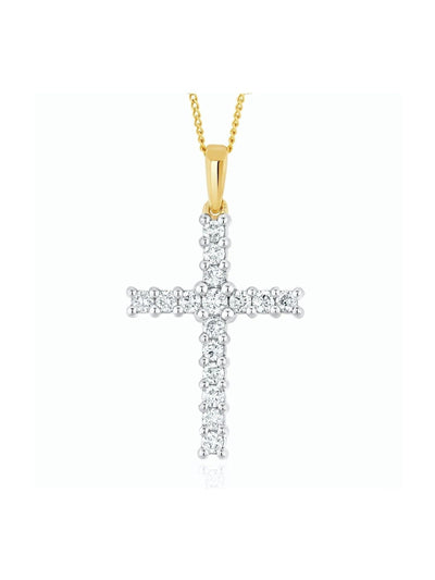 Next 9K Yellow Gold 0.50ct Lab-Grown Diamond Cross Pendant Necklace with Adjustable Chain- Buy online at McGrocer