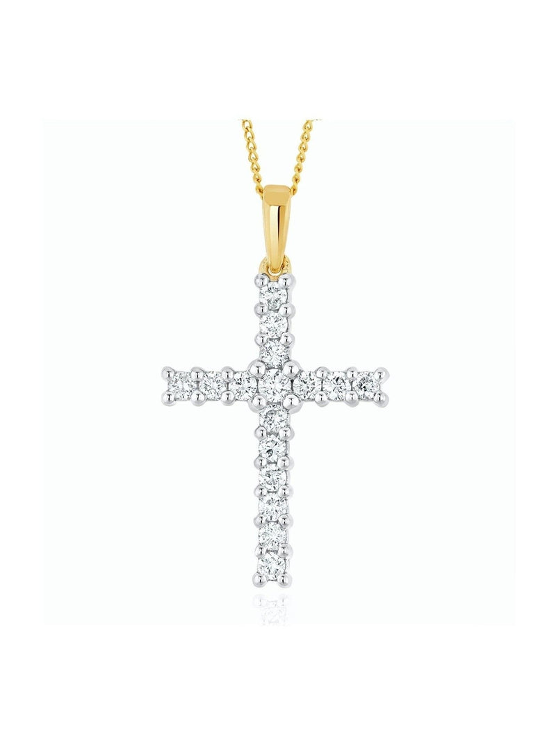 9K Yellow Gold 0.50ct Lab-Grown Diamond Cross Pendant Necklace with Adjustable Chain