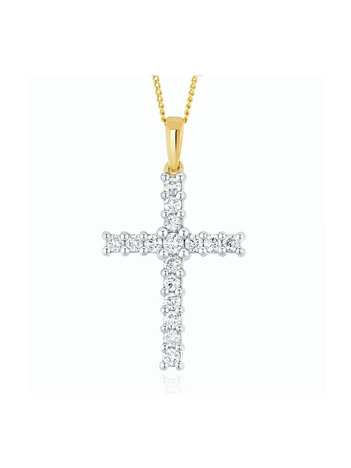 The Diamond Store 9K Yellow Gold 0.50ct H/Si Lab White Diamond Cross Pendant Necklace Claw Set
