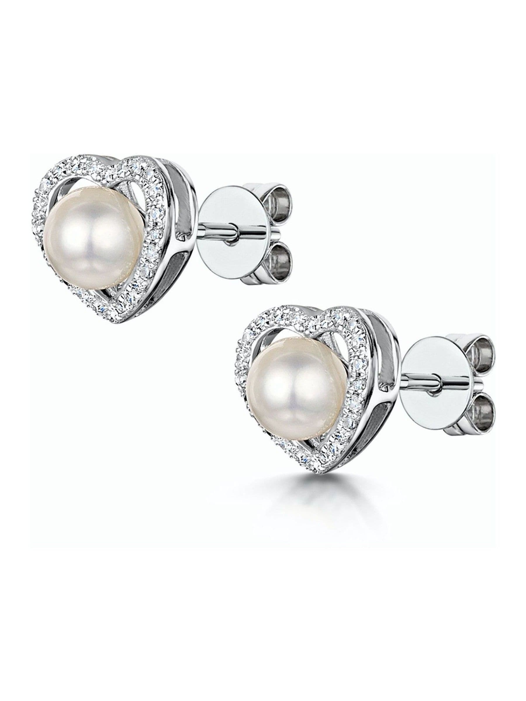 The Diamond Store pearl diamond heart earrings 9K white gold (British brand)