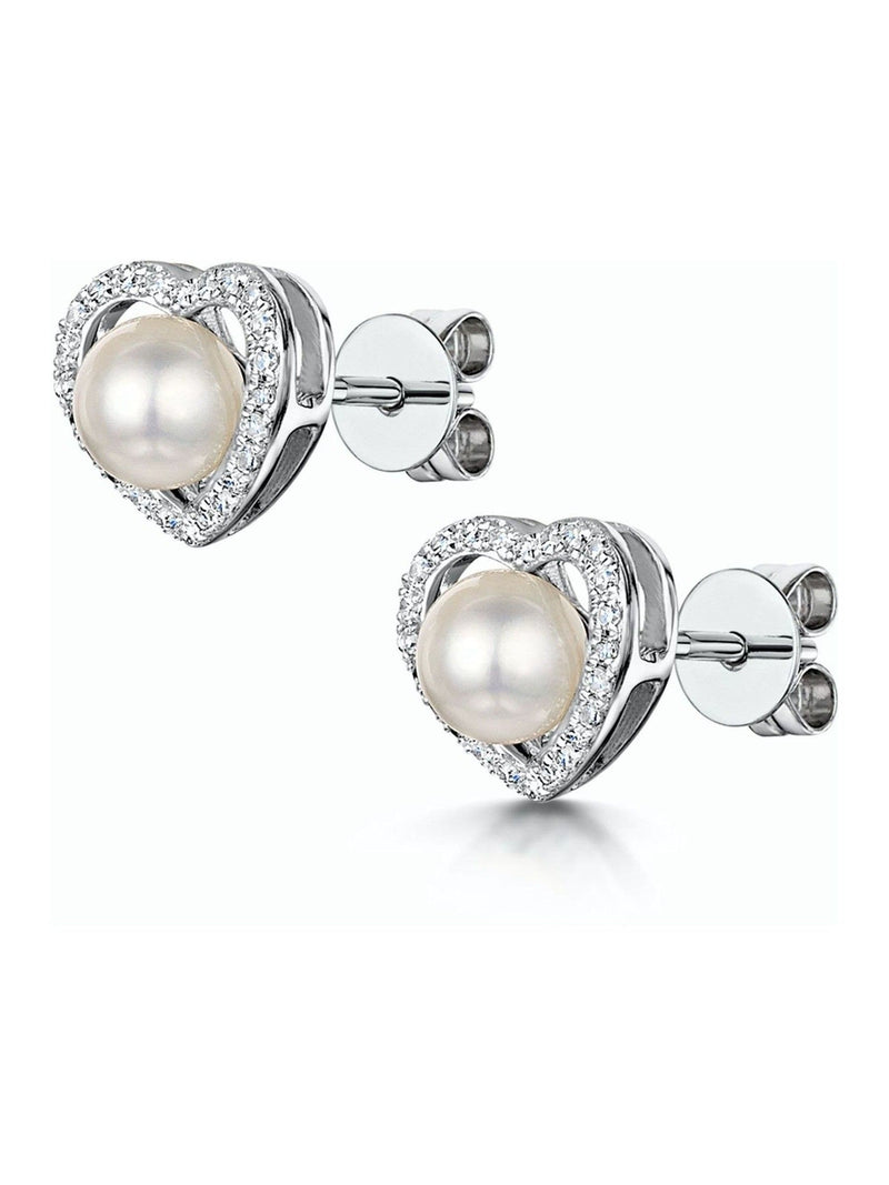 The Diamond Store pearl diamond heart earrings 9K white gold (British brand)