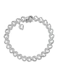 Sterling Silver Linked Heart Bracelet with Diamonds 18.5cm Length