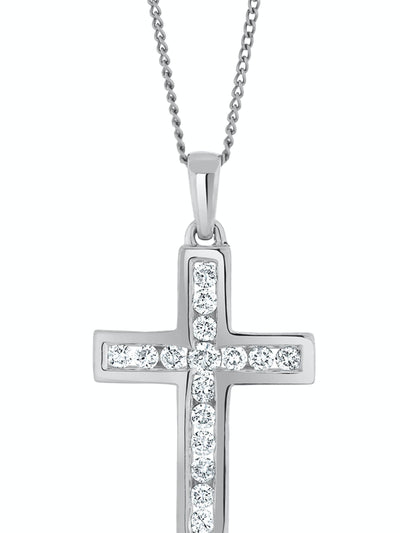 Next Lab Diamond Cross Pendant Necklace in 9K White Gold with Silver Chain, 0.25ct H/Si- Buy online at McGrocer