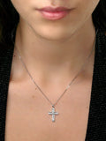 Lab Diamond Cross Pendant Necklace in 9K White Gold with Silver Chain, 0.25ct H/Si