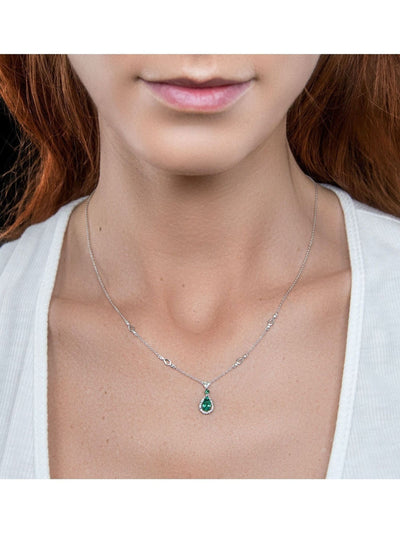 Next 9K White Gold Emerald and Diamond Tear-Drop Pendant Necklace with Adjustable Silver Chain- Buy online at McGrocer