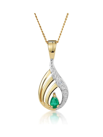 The Diamond Store 9 Karat Gelbgold Grüner Smaragd 4 x 3 mm und Diamant-Anhänger Halskette