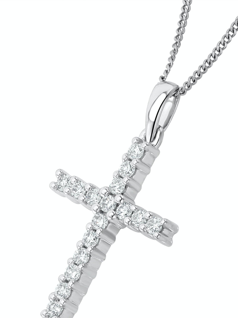 0.25ct Lab Diamond Cross Pendant Necklace in 9K White Gold with Adjustable Chain
