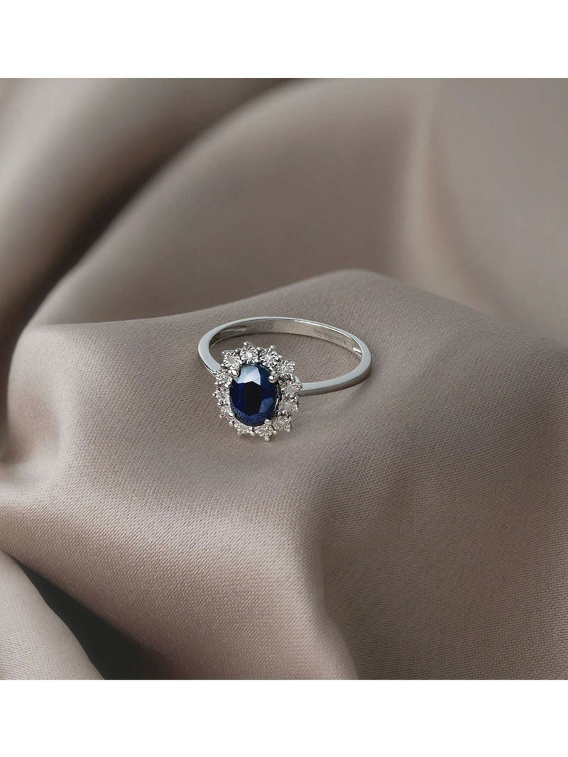 The Diamond Store silver sapphire ring 7x5mm (British brand)