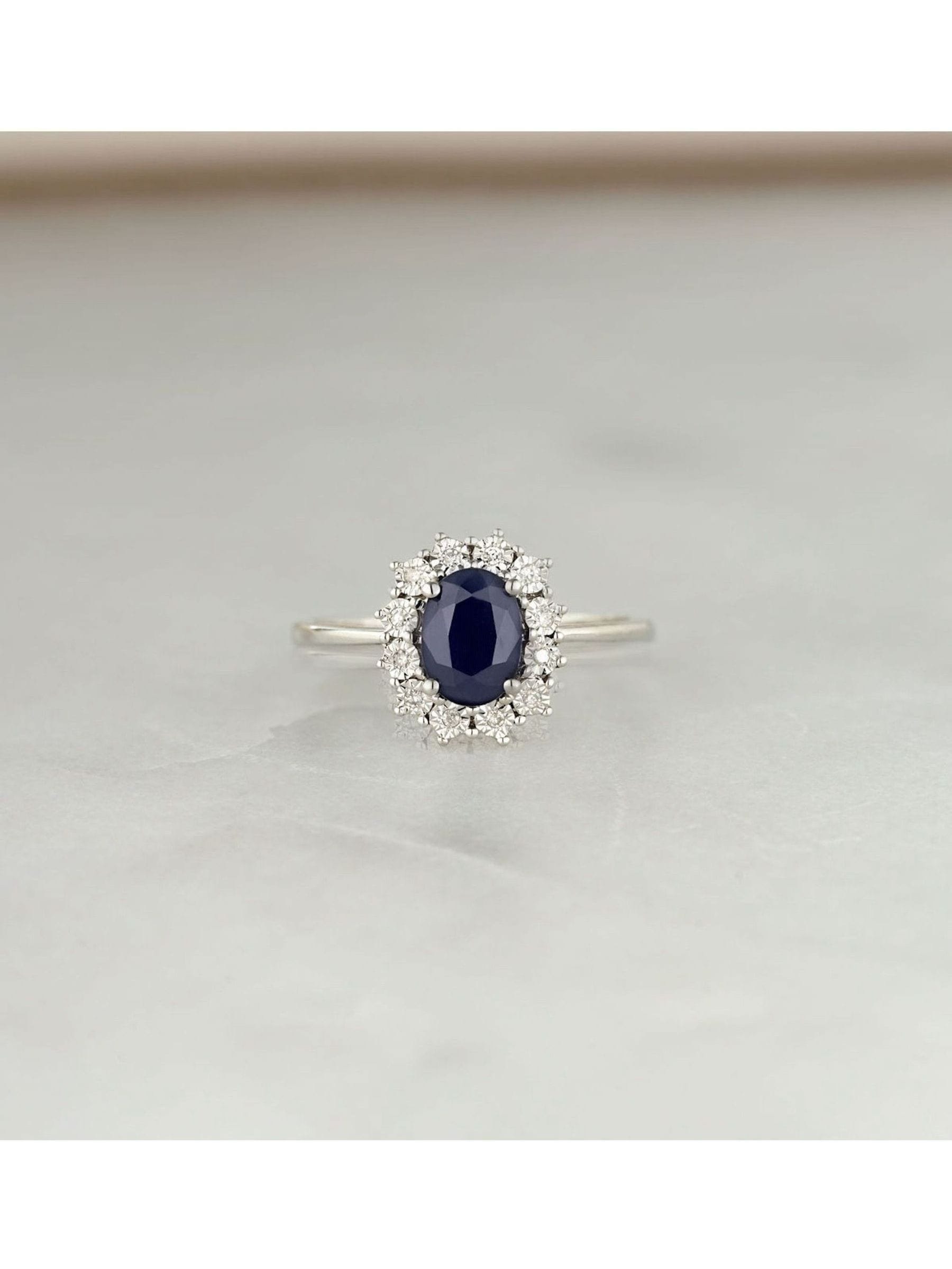 The Diamond Store silver sapphire ring 7x5mm (British brand)