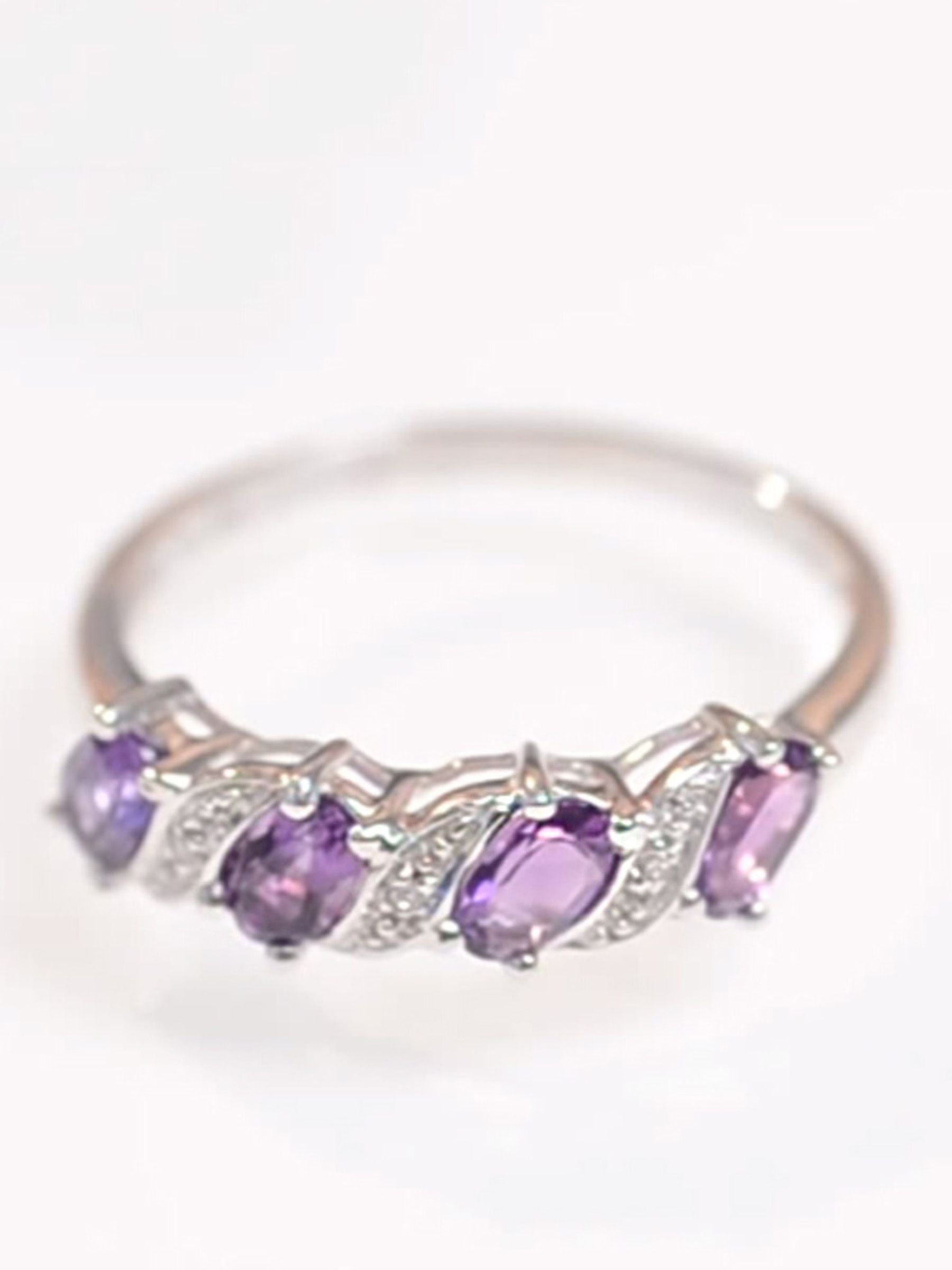 The Diamond Store 9K white gold amethyst diamond ring (British brand)