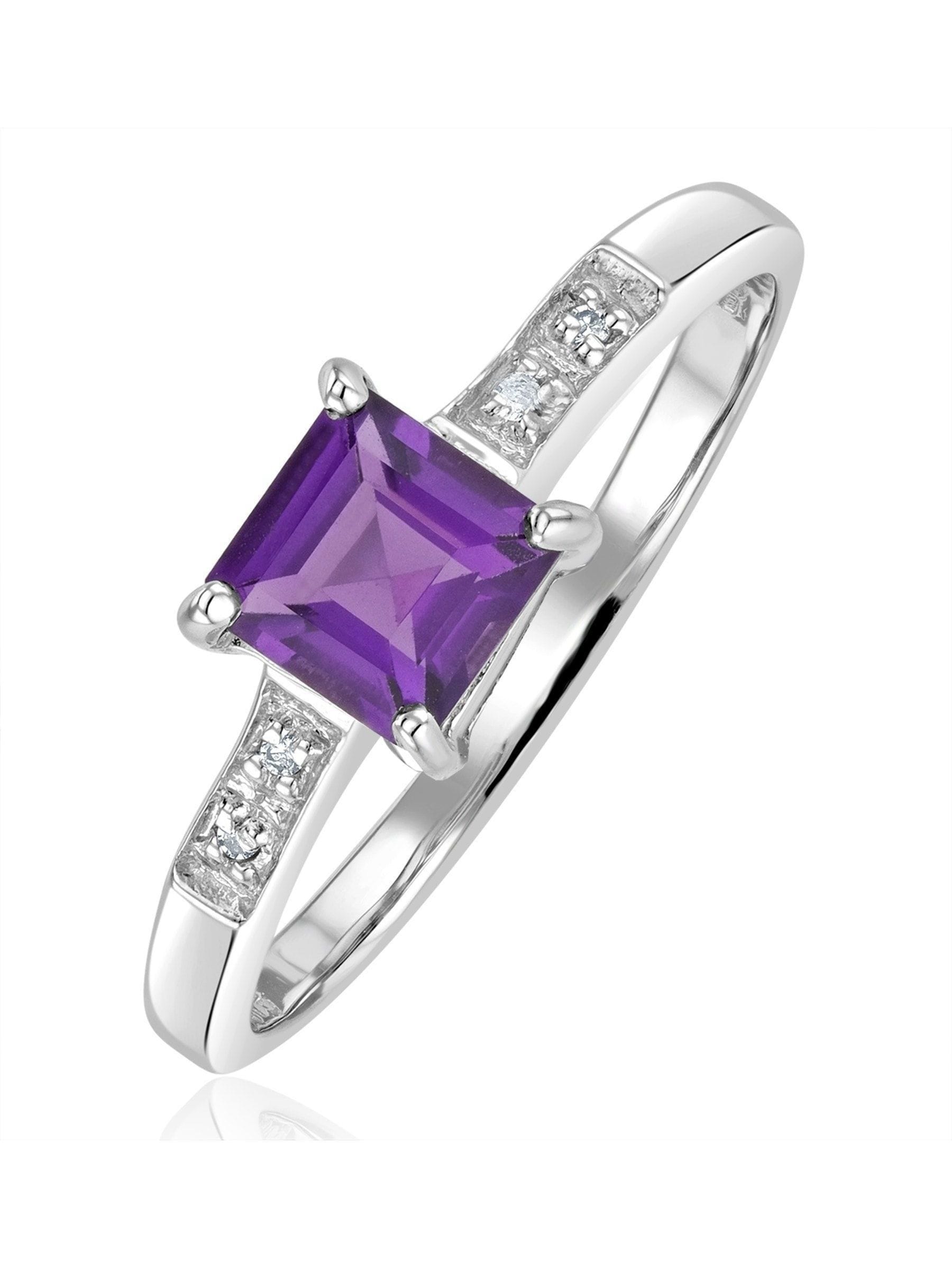 The Diamond Store 9K white gold amethyst diamond ring 0.63ct, UK version