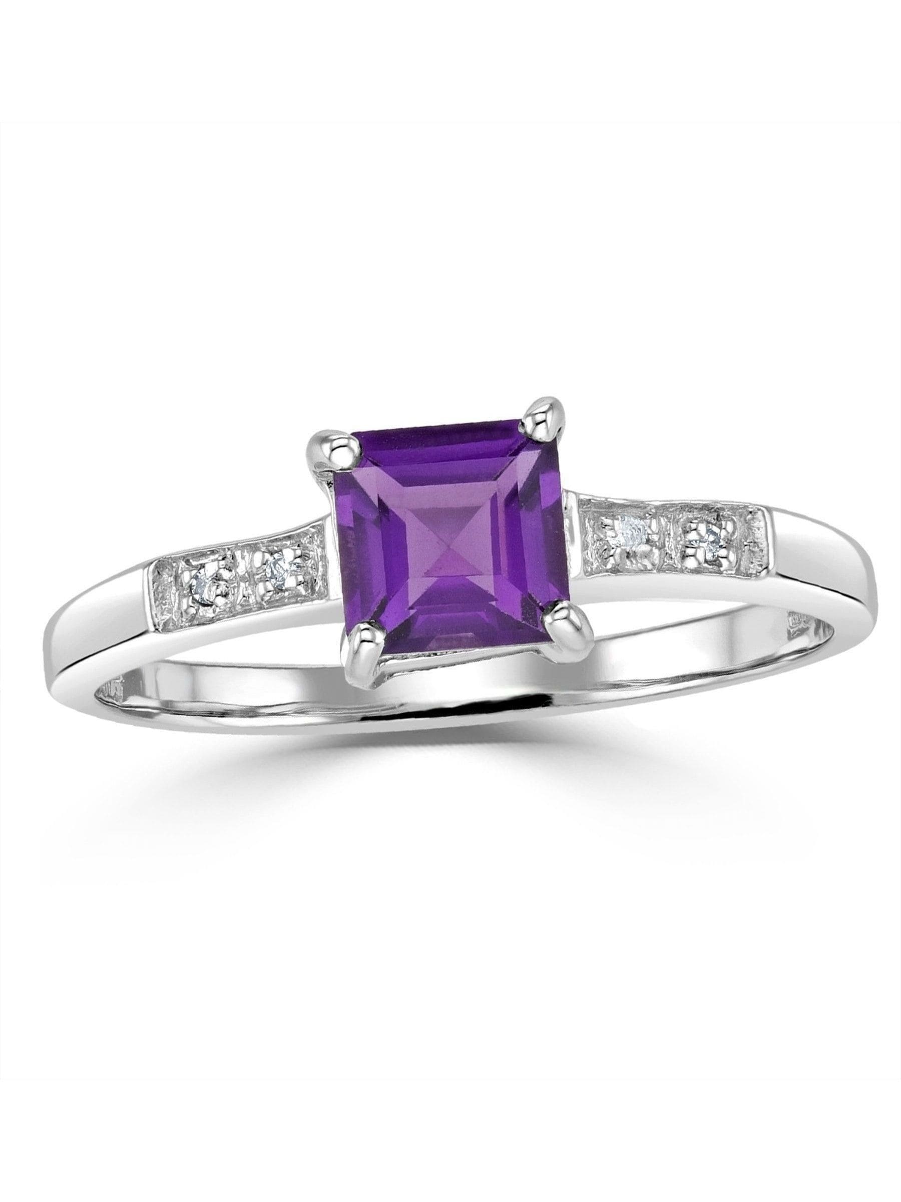 The Diamond Store 9K white gold amethyst diamond ring 0.63ct, UK version