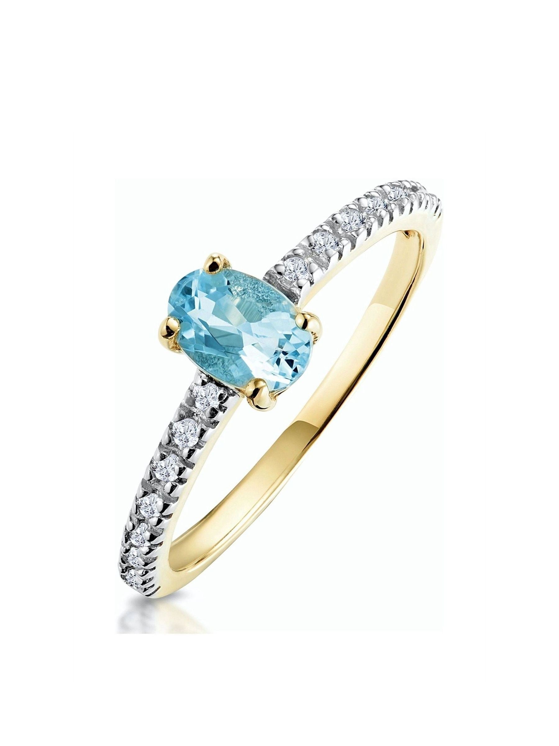 The Diamond Store 9K yellow gold aquamarine and diamond ring (British brand)