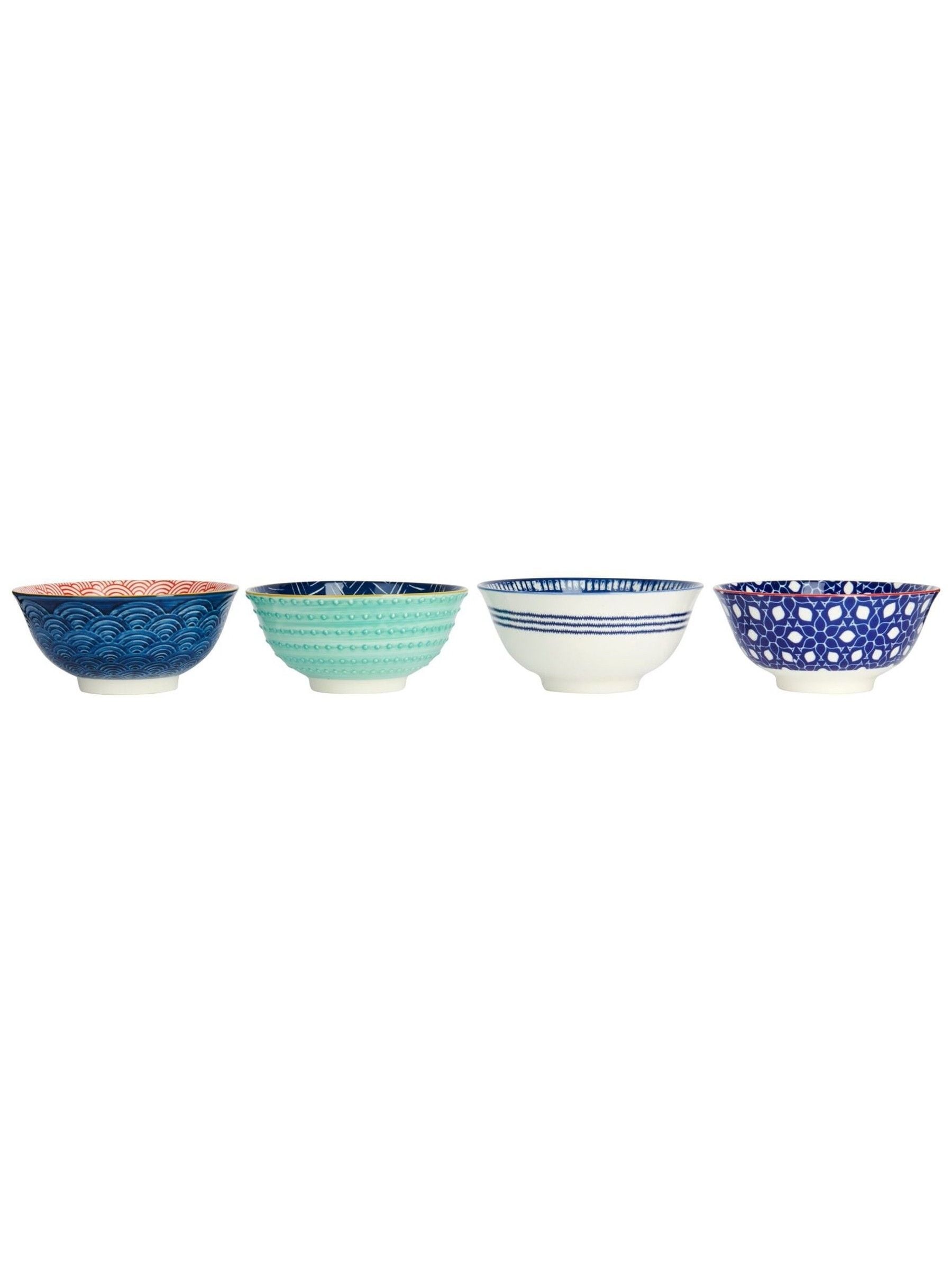Kitchencraft Set of 4 Blue Patterned Ceramic Cereal Bowls