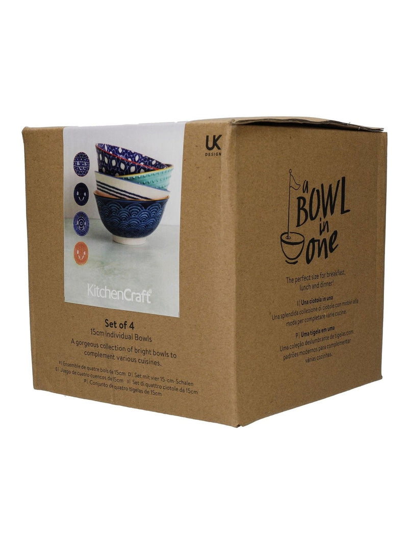 Kitchencraft blue patterned ceramic cereal bowls set of 4, UK version