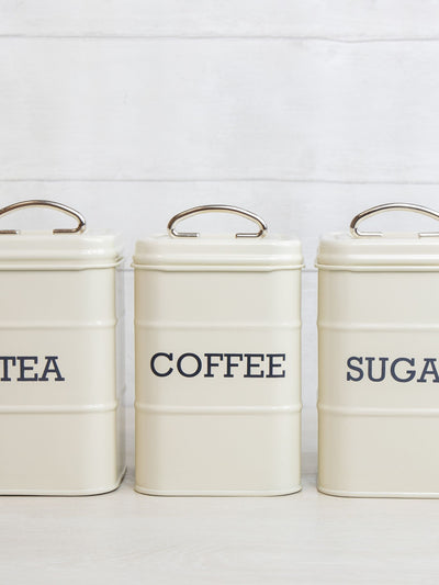 Next Kitchencraft Cream Vintage-Style Coffee, Sugar and Tea Storage Canisters 3-Piece Set- Buy online at McGrocer