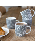 Kitchencraft Set of 4 Grey Floral Polka Dot Ceramic Mugs
