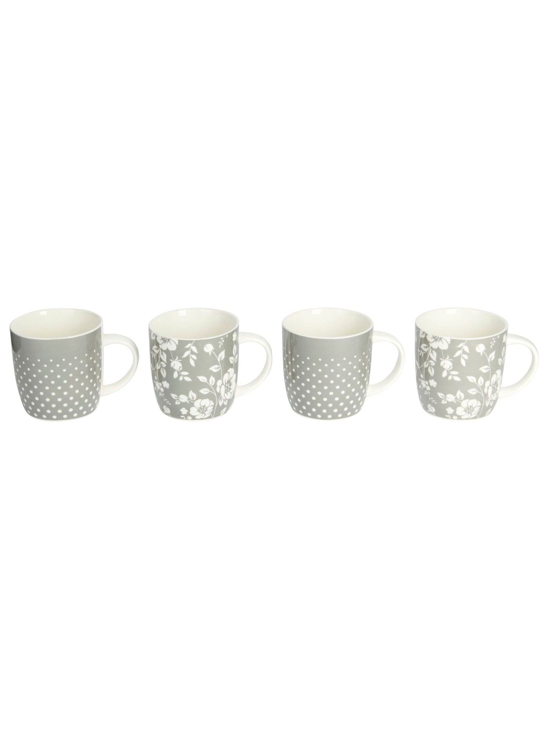 Kitchencraft grey floral polka dot ceramic mugs 425ml, UK version