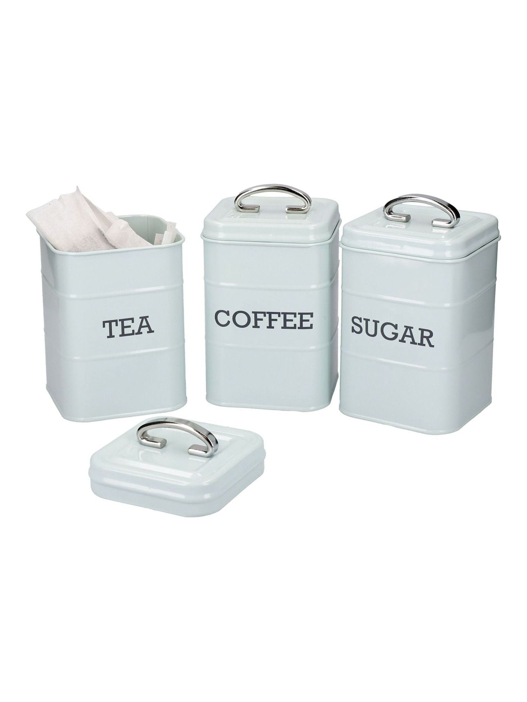 Kitchencraft Blue Metal Coffee Sugar and Tea Canisters