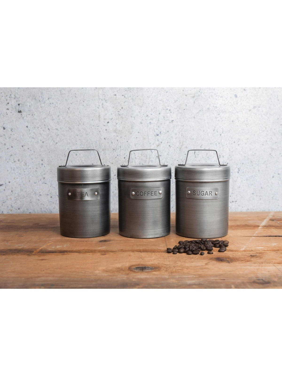Kitchencraft grey metal tea coffee sugar canisters, 1 litre, UK version