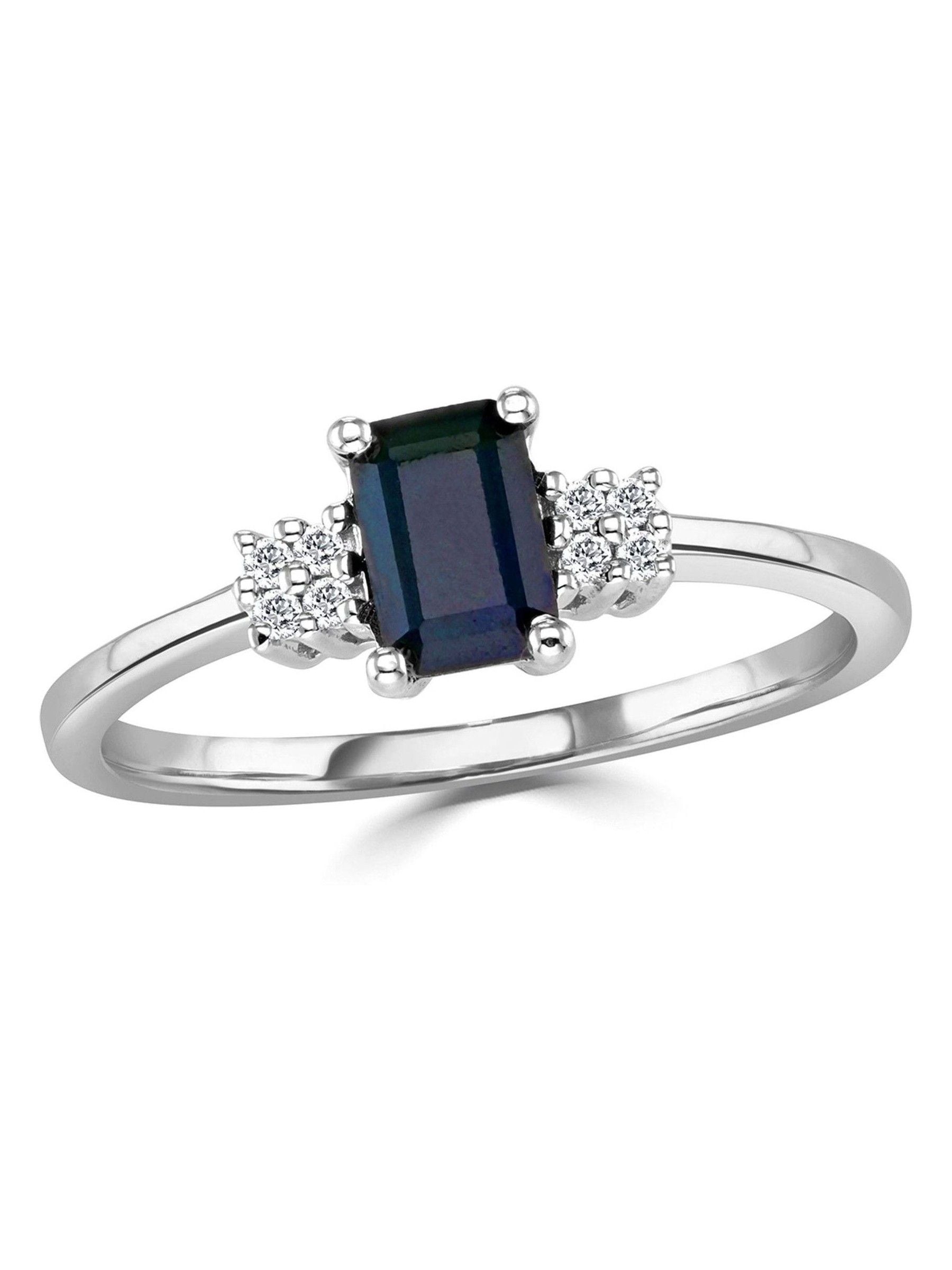 The Diamond Store Sapphire Ring 9K White Gold 6x4mm (British brand)