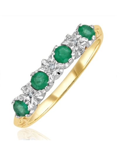 9 Karat Gelbgold Ring mit Smaragden und Diamanten, 0,28 ct Smaragden