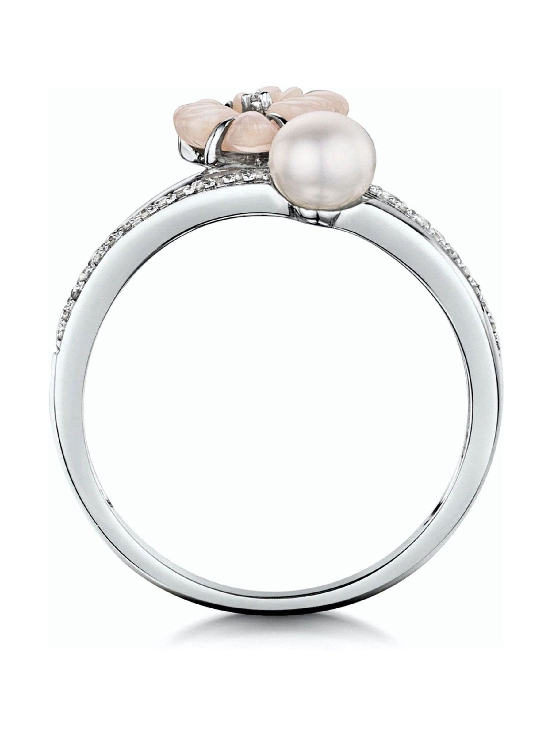 The Diamond Store 9K white gold pearl and diamond ring, imported from the UK