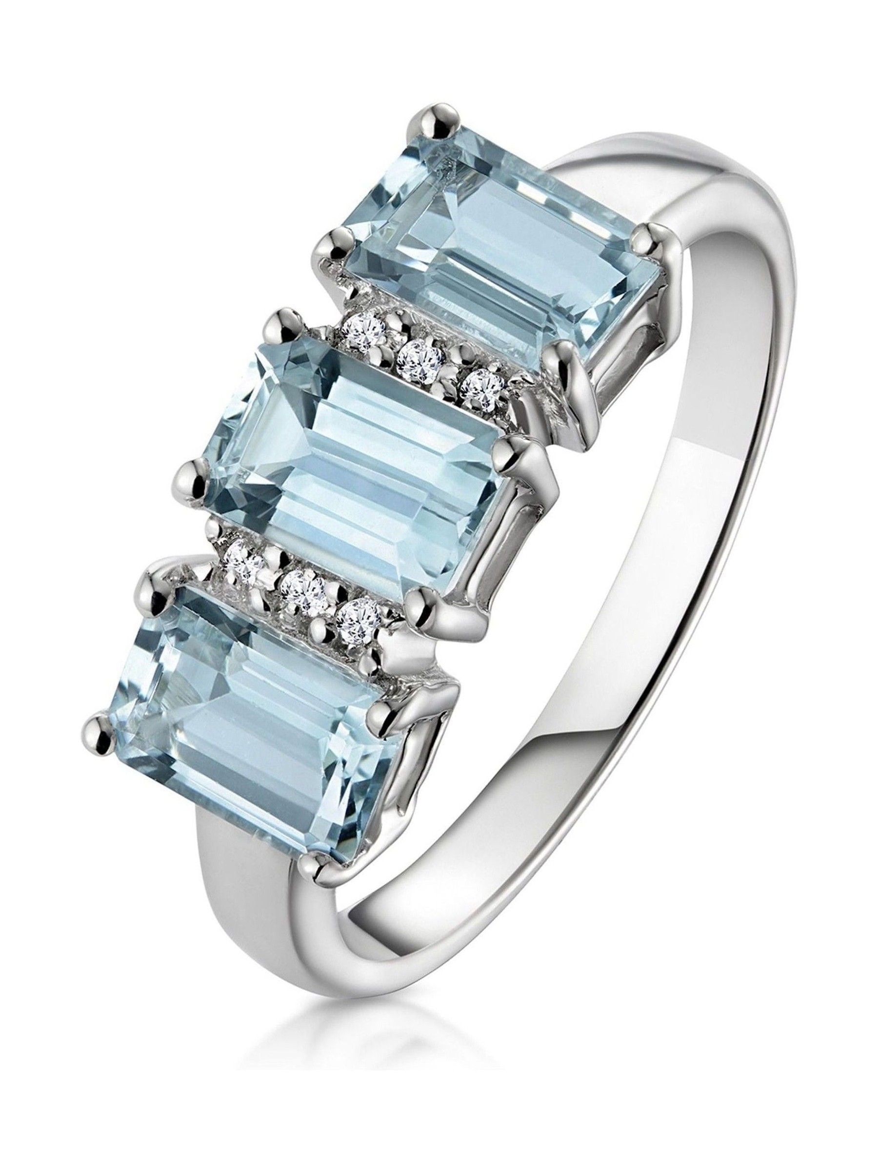 The Diamond Store 9K white gold aquamarine and diamond ring 1.65CT, imported from the UK