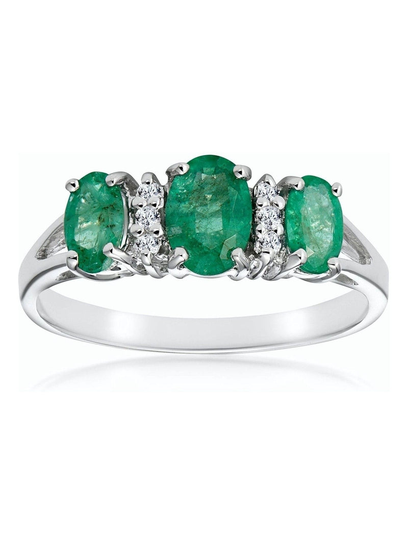 The Diamond Store 9K White Gold Emerald and Diamond Ring - British product