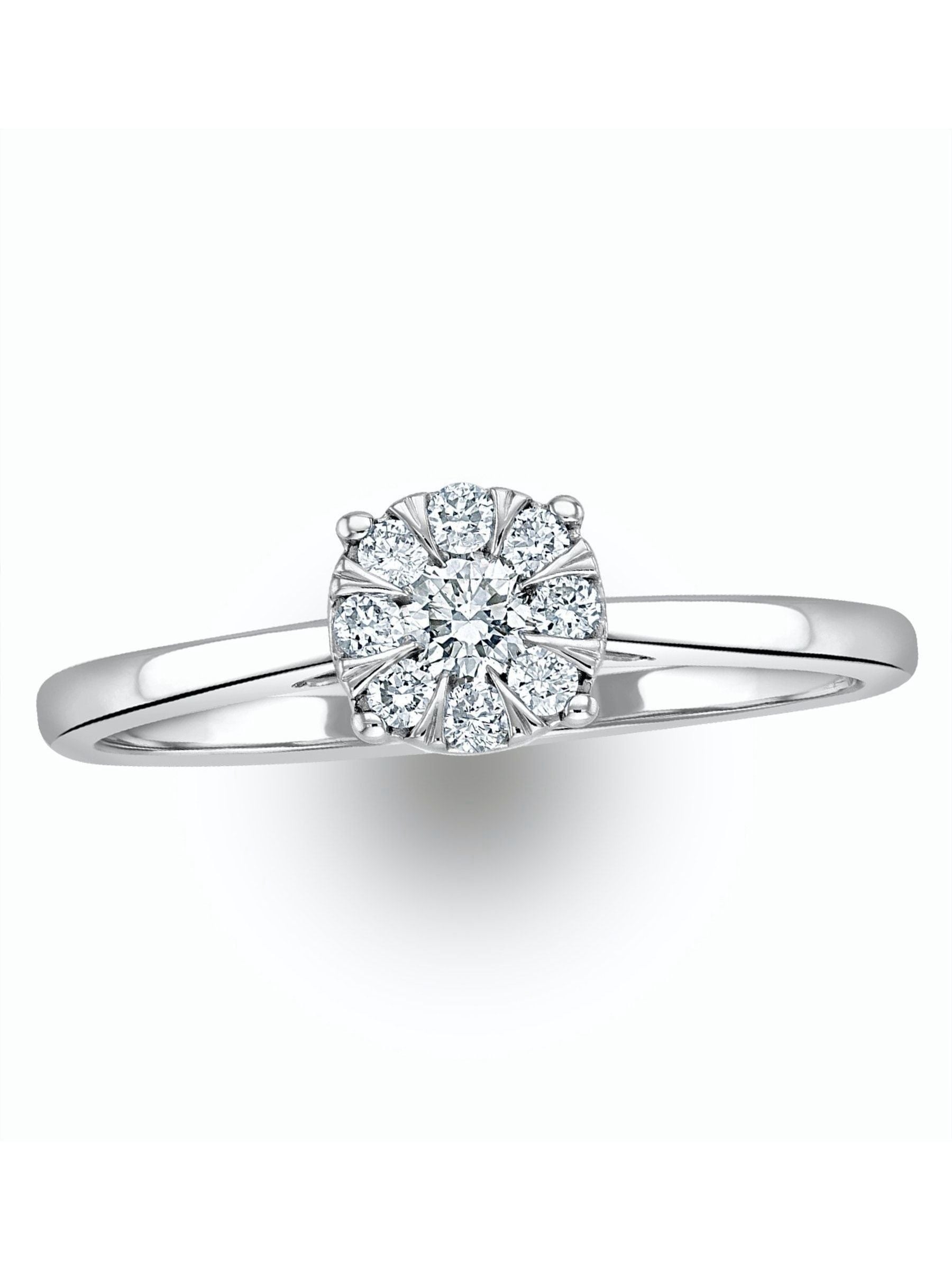 The Diamond Store 9K white gold diamond ring cluster style - British product
